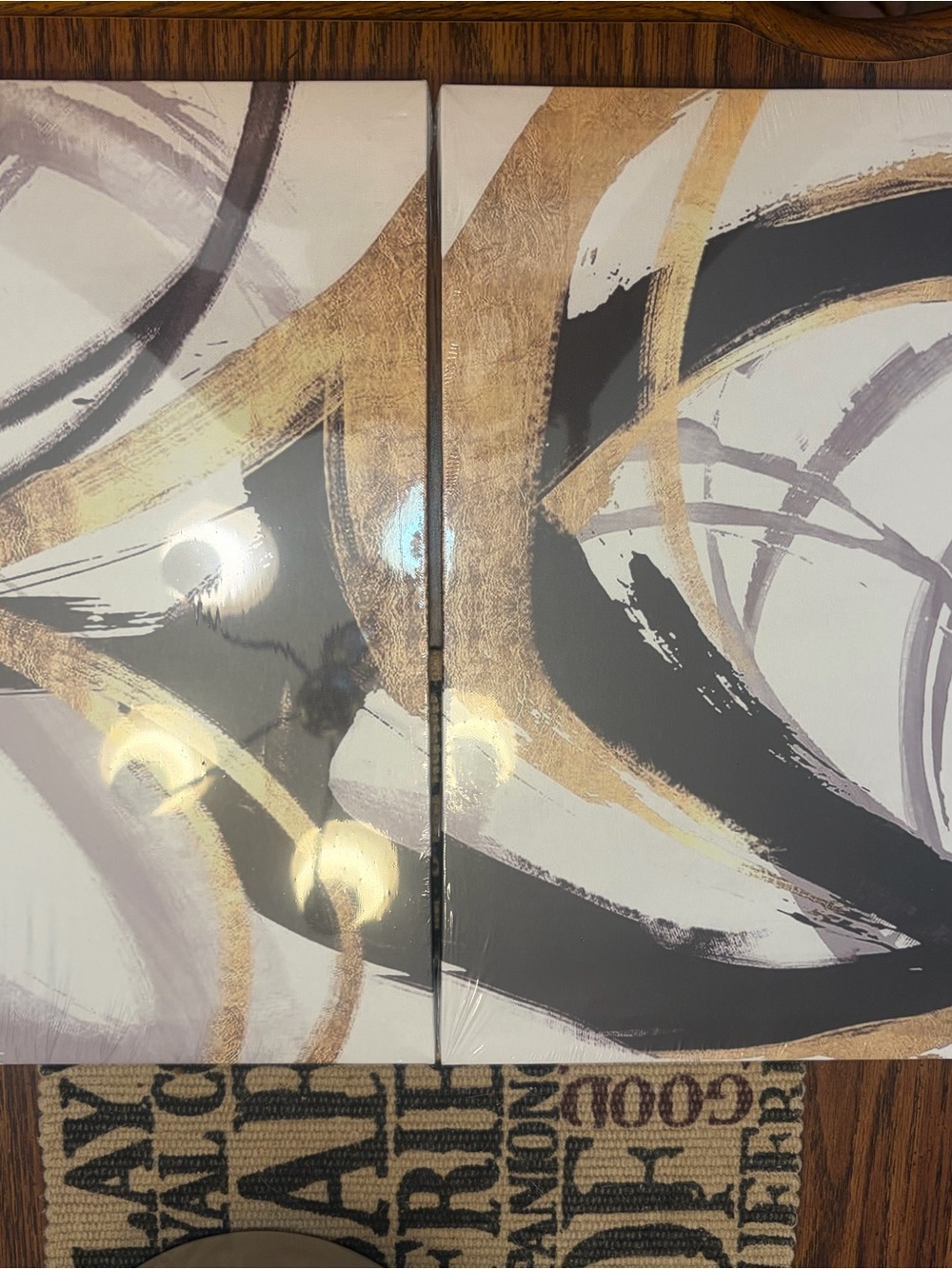 Contemporary Gold and Gray Abstract Canvas Wall Art